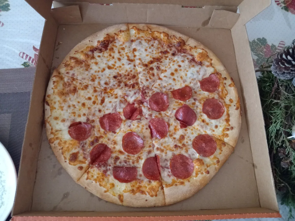 Una pizza recién destapada, ya partida en tajadas. El entero es la pizza completa: el número de abajo de la fracción dice en cuántas partes iguales se partió y el de arriba cuántas se agarran. Si las tajadas salieran de distinto tamaño, ya no servirían para nombrar fracciones. Imagen de WordPress Photos, maryseas4, licencia CC0.